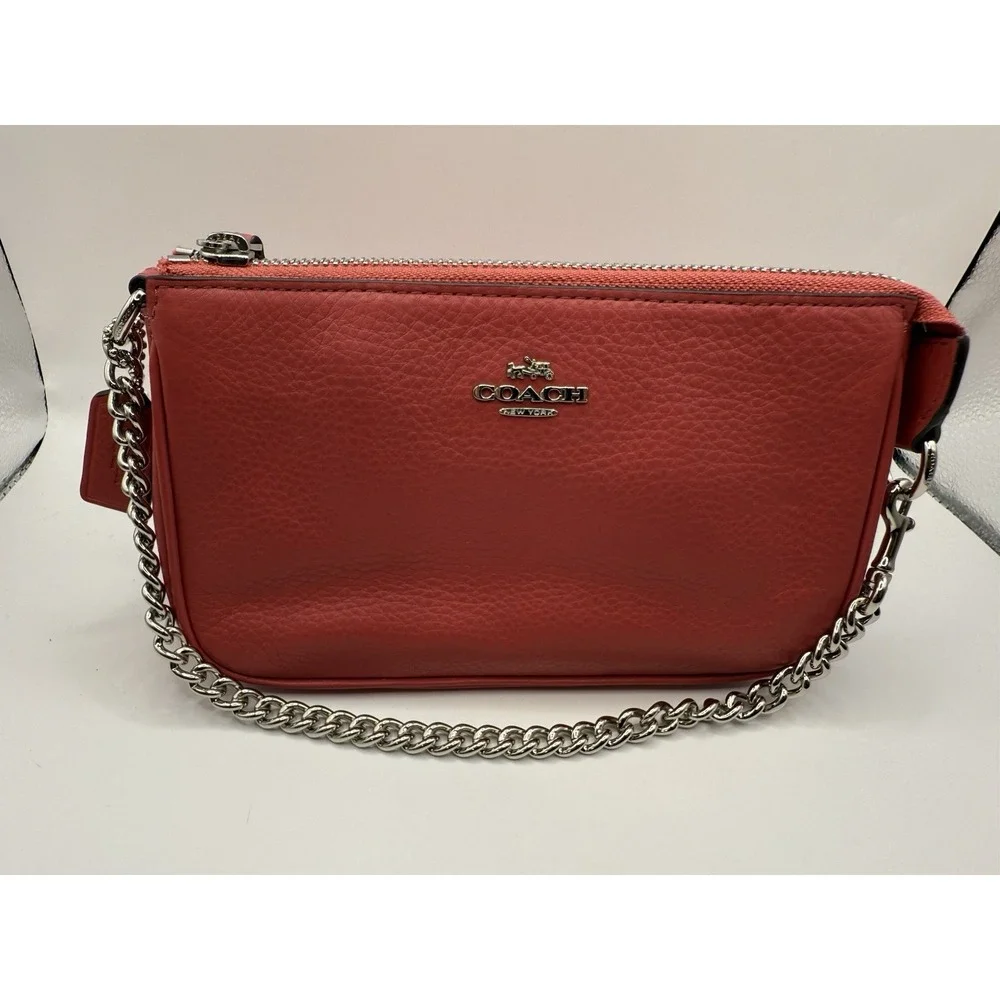 Coach Large Wristlet Women OS Strawberry Pink Pebbled Leather Chain F53340 NWT